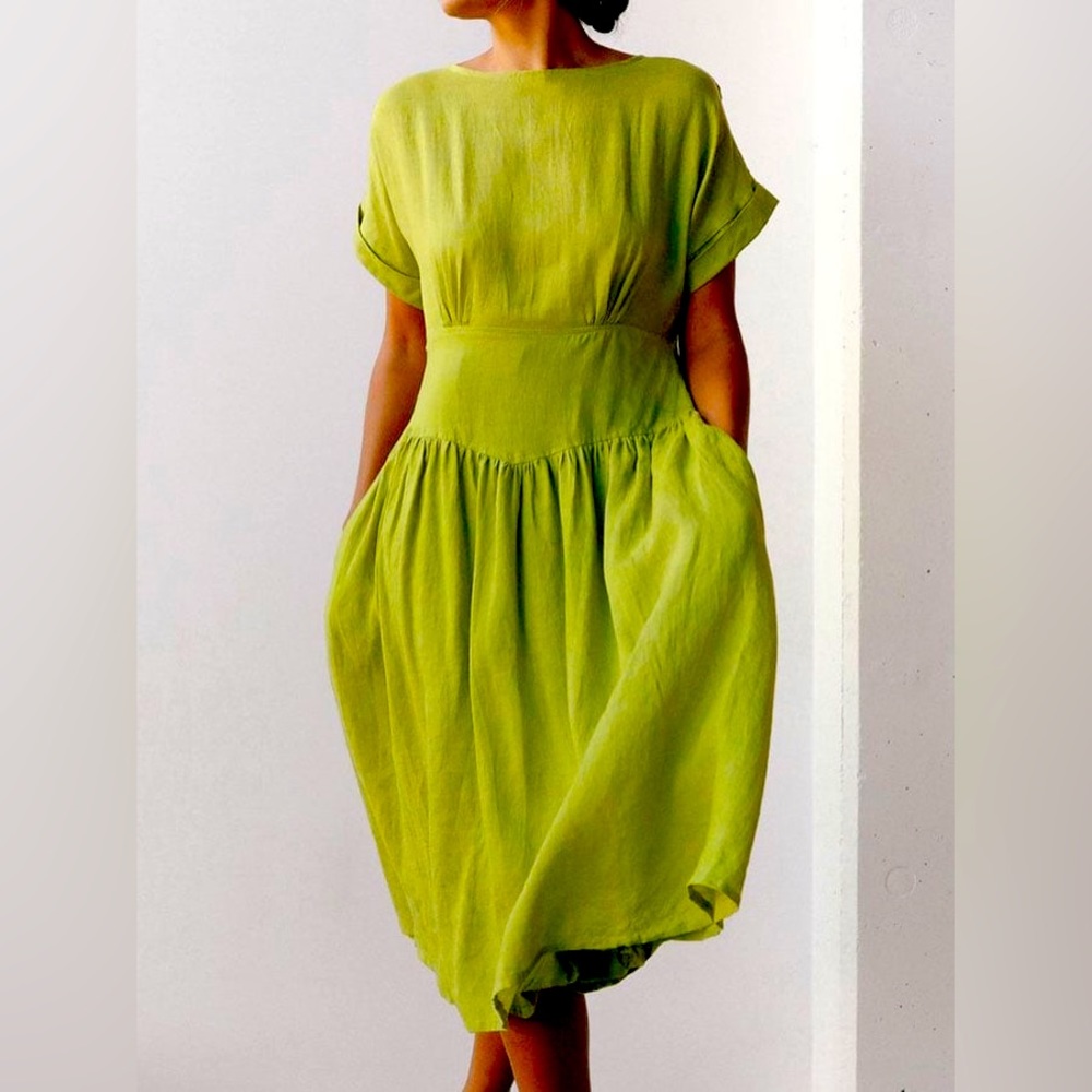 Spring Green Linen Dress, NWT